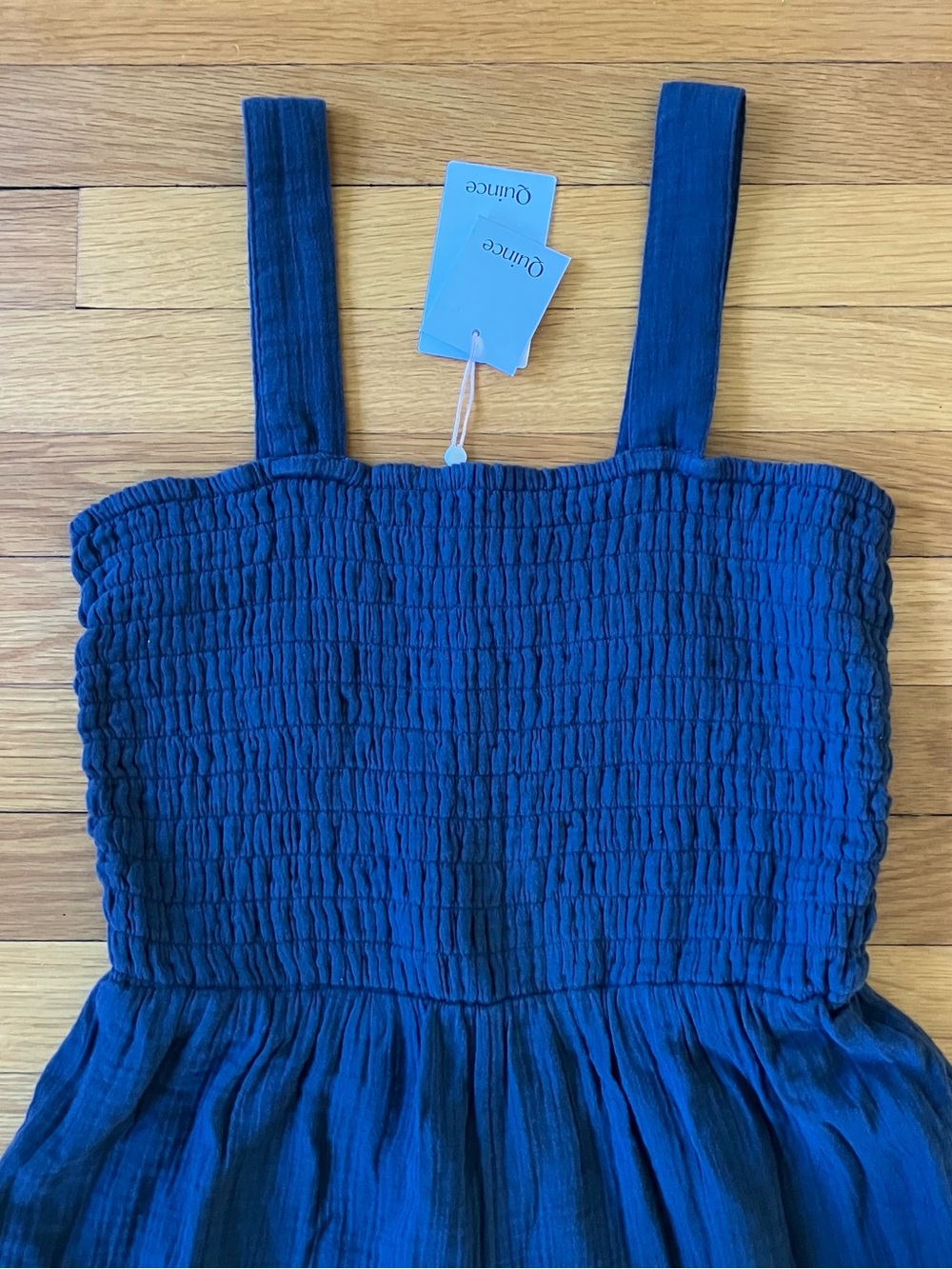 Quince Indigo Blue New NWT Organic Cotton Gauze Smocked Wide Leg Jumpsuit Medium - Picture 3 of 12
